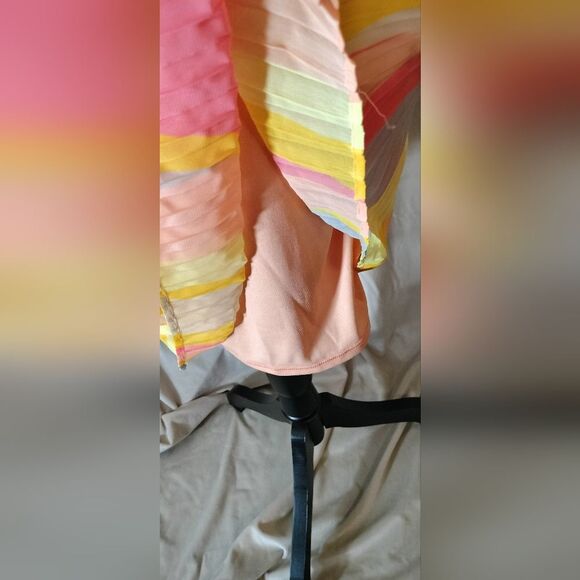 Sandra Darren Halter Pleated Chiffon Sherbert Colored Dress.Size L - Picture 6 of 7